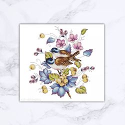 Birds Cross Stitch Flowers Cross Stitch Pattern PDF Instant Download Modern Cross Stitch counted cross stitch pattern