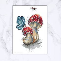 fly agarics cross stitch mushroom cross stitch pattern pdf instant download modern cross stitch