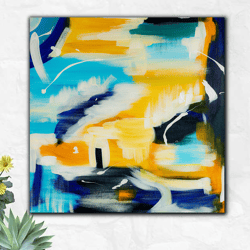 Original Abstract acrylic painting on canvas abstract square painting blue yellow white modern minimalism wall art