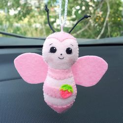 Strawberry Bee plush, Car accessories for teens, Car mirror hanging accessories, Teenage girl gifts, Bee car charm