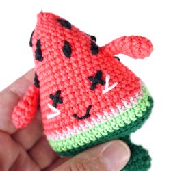 Handmade watermelon keychain. Crochet watermelon. Crochet key ring keychain. Mini amigurumi key ring backpack