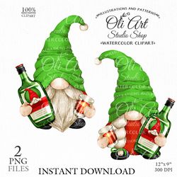Drinking Gnomes Clipart. Herbal schnapps. Hand Drawn Graphics, Instant Download. Digital Download. OliArtStudioShop