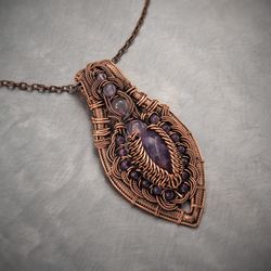 wire wrapped copper pendant this natural amethysts unique gemstone necklace 7th anniversary gift wire wrap art jewelry