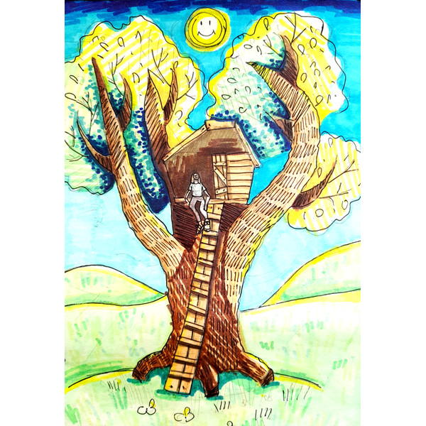8 A sunny day, a girl in a tree house, made with markers (1).png