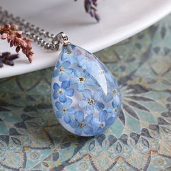 Real forget me not pendant. Real forget me not necklace. Flowers in resin.