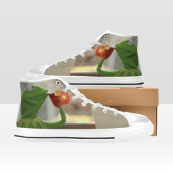 Kermit Sipping Tea Shoes, High-top Sneakers, Handmade Footwear