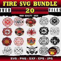 20 Fire Department SVG Firefighter SVG Bundle - SVG, PNG, DXF, EPS, PDF Files For Print And Cricut
