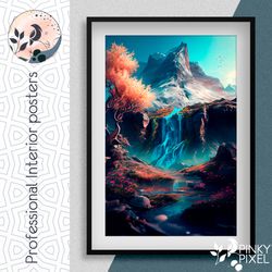 frozen in time: mesmerizing mountain glacier waterfall poster, wall art, digital poster, gift poster, digital poster