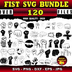 120 Fist SVG Black Fist Svg Fist Vector - SVG, PNG, DXF, EPS, PDF Files For Print And Cricut
