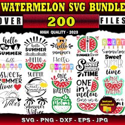200 Watermelon SVG Watermelon Summer Clipart - SVG, PNG, DXF, EPS, PDF Files For Print And Cricut