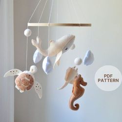 pdf baby mobile pattern ocean, diy nursery mobile, sea creatures, new mom gift, baby shower gift