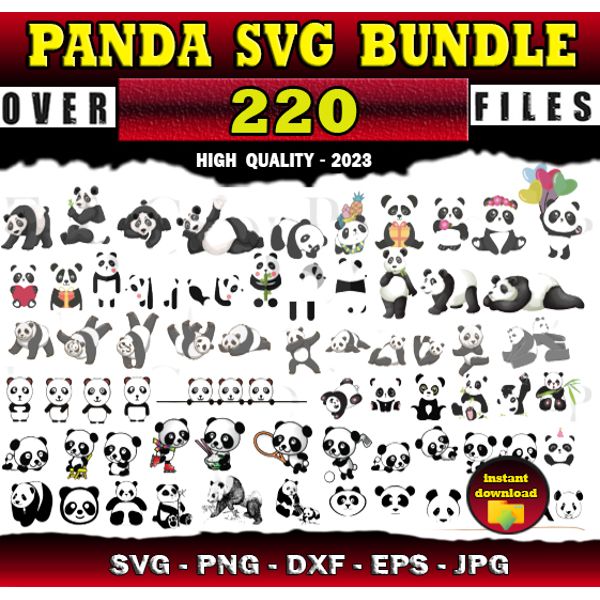 220 Panda SVG Panda Clipart - SVG, PNG, DXF, EPS, PDF Files - Inspire ...