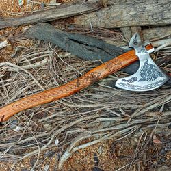 Custom Gift Forged High Carbon Steel Viking Axe With Sheath, Viking Hatchet, Bearded Axe, Medieval Tomahawk, Camping Axe