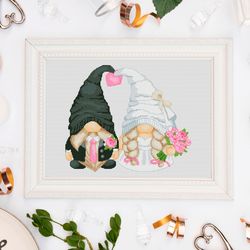 Wedding gnomes, Cross stitch pattern, Gnomes cross stitch, Wedding embroidery, Wedding cross stitch, Wedding gifts