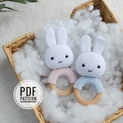 Miffy rabbit baby rattle easy crochet pattern new mum gift, PDF English pattern