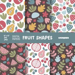 Fruit Digital Paper, Fruit Abstract Paper, Floral patterns, Floral Digital Paper, Fruit Paper, Fruit Shapes