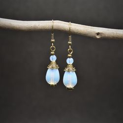 Opalite earrings Moonstone bronze earrings in vintage style Witchcraft jewelry Mothers day gift