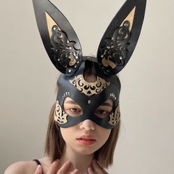 genuine leather mask, rabbit mask, play mask, bdsm mask, leather bunny mask, whip and cake
