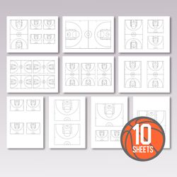 Blank Basketball Court For Plays Printable, Blank Basketball Court Diagram Pdf, Blank Basketball Court Sheets Printable
