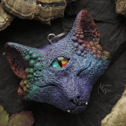 Psychedelic jewelry, trippy cat, rainbow cat, mystical cat , magic mushrooms cat, shaman cat.