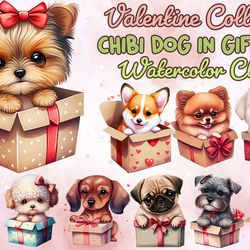 10 files of valentine puppy dog in gift box png valentine animal sublimation bundle