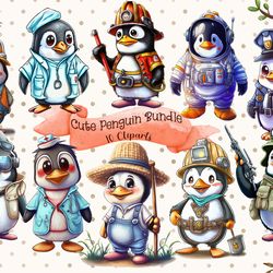 10 clipart cute penguin png files animal job sublimation bundle design