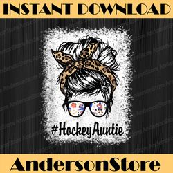 hockey auntie messy hair bun leopard mother's day happy mother's day png sublimation design