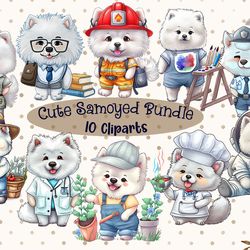 10 files of funny samoyed puppy clipart animal job sublimation design