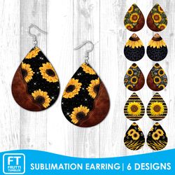 Teardrop Earring Sublimation Bundle - Sunflower Earrings PNG