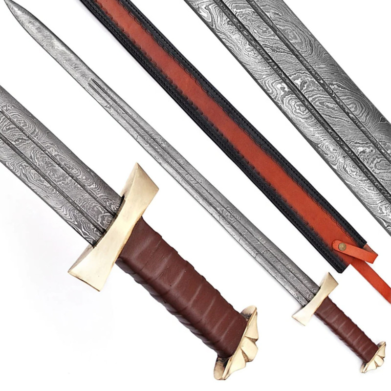 Damascus sword viking battle ready sword hunting damascus sword edegs double wit.png