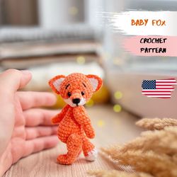 Miniature Fox CROCHET PATTERN PDF, amigurumi teddy fox cub, crochet fox mini toy, pet for Blythe