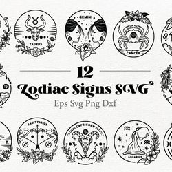 12 zodiac signs svg happy birthday svg file for cricut graphic design bundle
