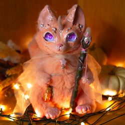 Momo Cat Witch Doll, Art OOAK Doll