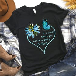 in the world where you can be anything be kind heart shirt, hippie silhouette shirt, hippie tee, peace shirt