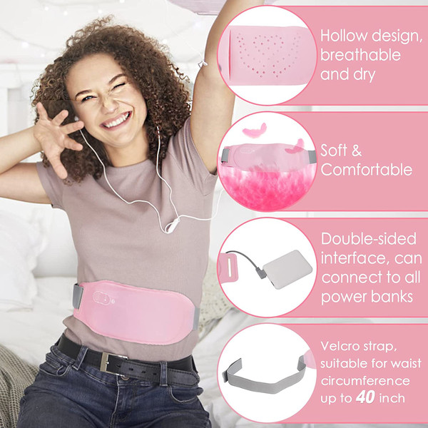 Period Heating Pad for Cramps-Portable Cordless Vibrating  Menstrual,Electric Small USB Heat Pad,Waist Belt Wearable Period Pain  Simulator for