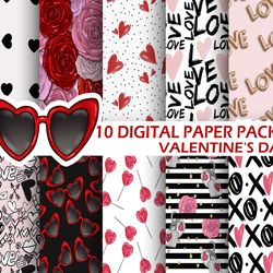 digital paper, valentine paper, valentine background, digital paper pack