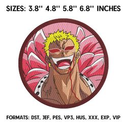doflamingo embroidery design file, one piece anime embroidery design, machine embroidery file. anime design pes brother