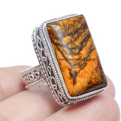 1 PCs Natural Picture Jasper Gemstone Silver Plated Designer Ring, Fashion Ring, Brass Plated Rings, Attractive Rings