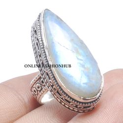 1 PCs Natural Moonstone Gemstone Silver Plated Designer Ring, Stackable Ring, Brass Plated Rings, Attractive Rings