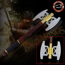 Battle Axe Of Gimli Golden Edition -  Lord Of The Rings Lotr Full Size Replica - Battle Viking Axe - Hand Forged Axe