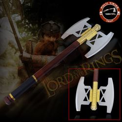 battle axe of gimli golden edition -  lord of the rings lotr full size replica - battle viking axe - hand forged axe