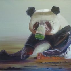 oil painting panda artwork 23*31inch painting surrealism animal panda art