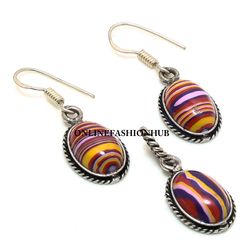 Rainbow Calsilica Gemstone Silver Plated Designer Earring & Pendant Set, Brass Plated Set, Attractive Jewelry For HER