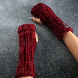 Fingerless mittens womens, Wool mittens womens, Winter gloves, Knitted arm warmers, Gift for her