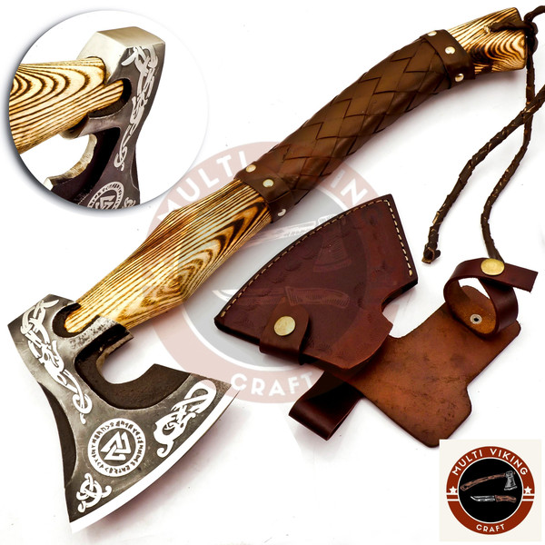 Custom Carbon Steel Vikings style axe Christmas gift for him, Handmade Viking Axe, Hand Forged Axe, Real Viking Axe (6).jpg