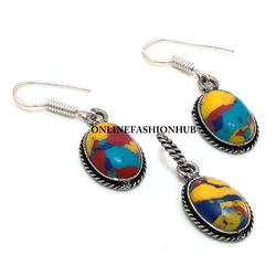 Mosaic Jasper Gemstone Silver Plated Designer Earring & Pendant Set, Brass Plated Set, Attractive Jewelry For Friend