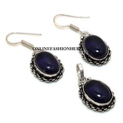 Best Offer Natural Amethyst Gemstone Silver Plated Designer Earring & Pendant Set, Brass Plated Set, Jewelry For HER