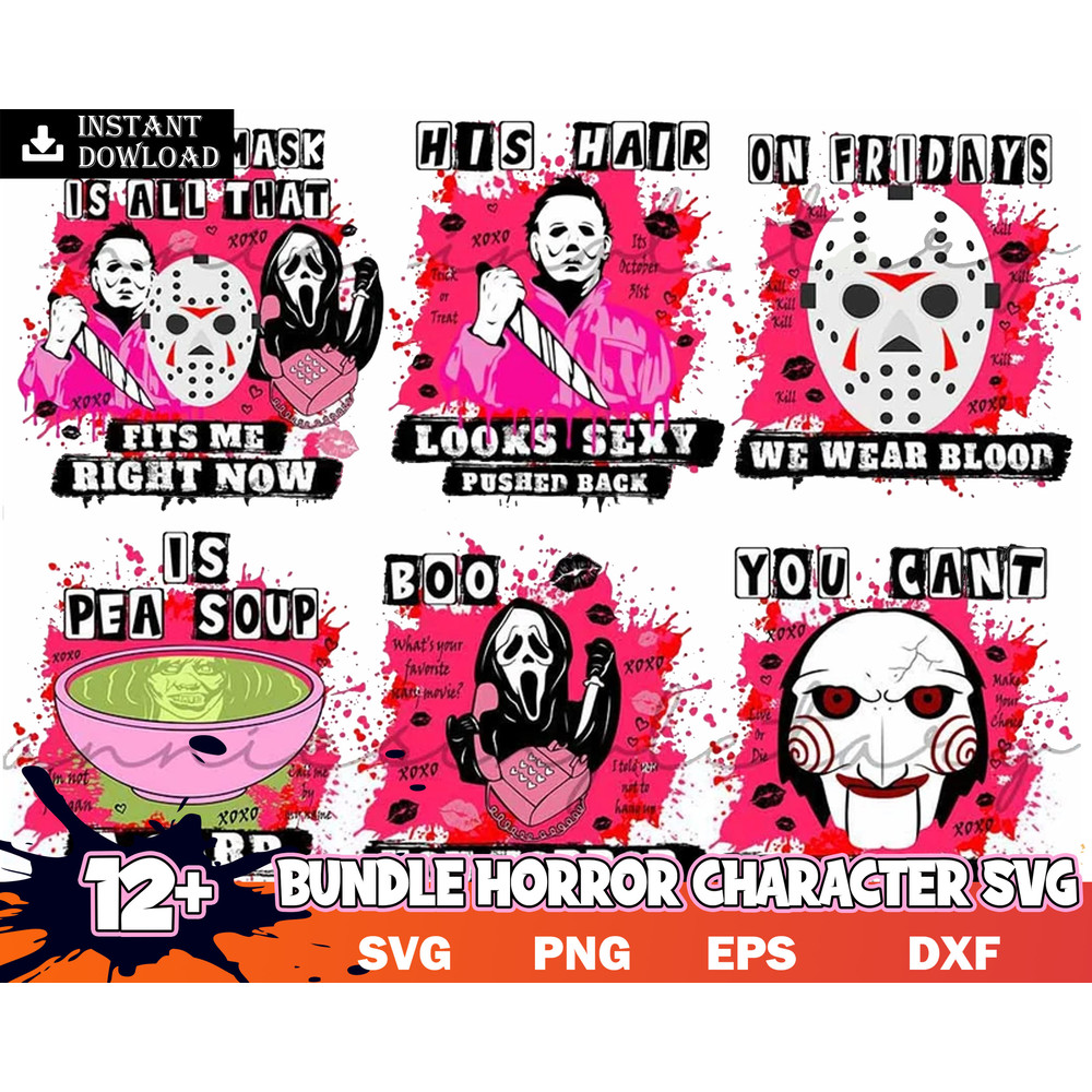 12 Horror Character Svg, Horror Friends Svg, Chucky and Freddy, Movie Characters SVG Bundle Cut Files for Cricut, Silhouette Instant Download.jpg