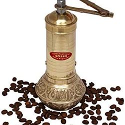 7.6" Handmade Manual Brass Coffee Mill Grinder, Portable Stainless Steel Conical Burr Coffee Mill Portable Hand Crank