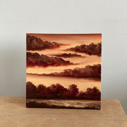 Sunset Oil Painting, Original Landscape Painting, Small Painting, Landscape Wall Decor